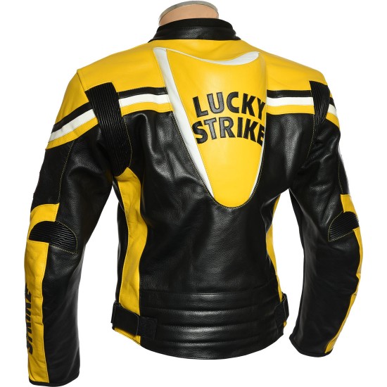 Lucky Strike Yellow Leather Motorcycle Jacket